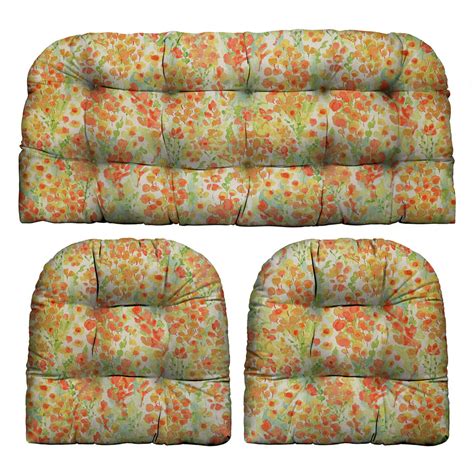 rsh décor indoor outdoor multi color 3 piece tufted wicker cushion set 1 loveseat and 2 u shape