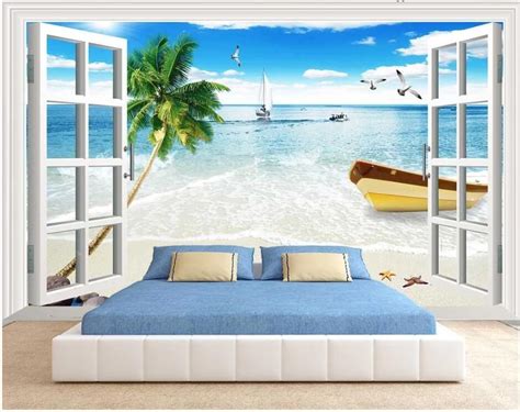 Wdbh Custom Photo 3d Wallpaper Coconut Beach Boat Scenery Landscape