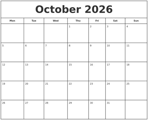 October 2024 Large Printable Calendar October 2024 Calendar Free