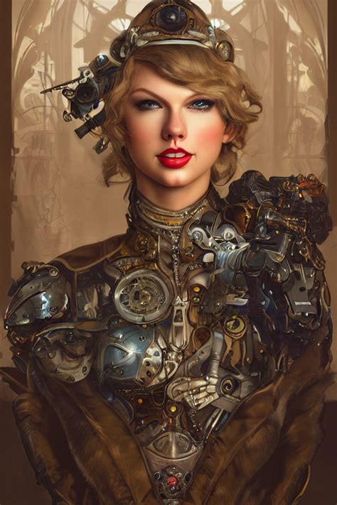 Krea Ai Taylor Swift As A Steampunk Cyborg Elf Portrait