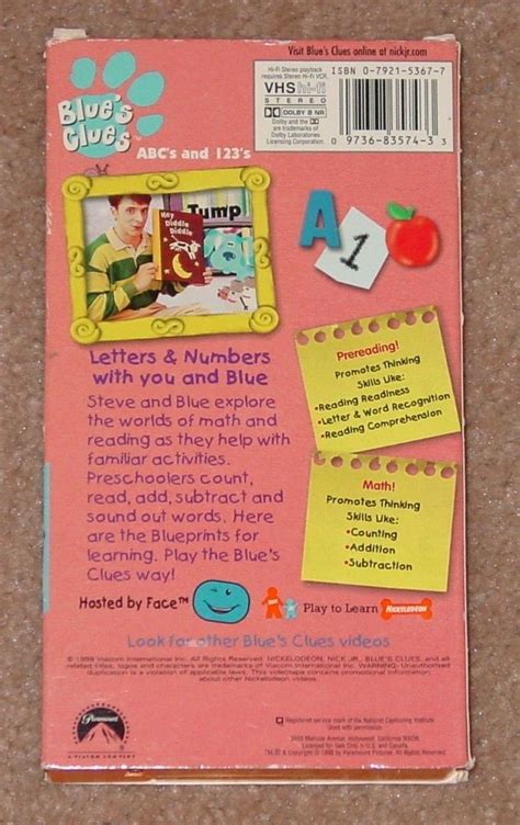 Vhs Blues Clues Abcs S Video Tape Nick Jr Paramount Play The Best