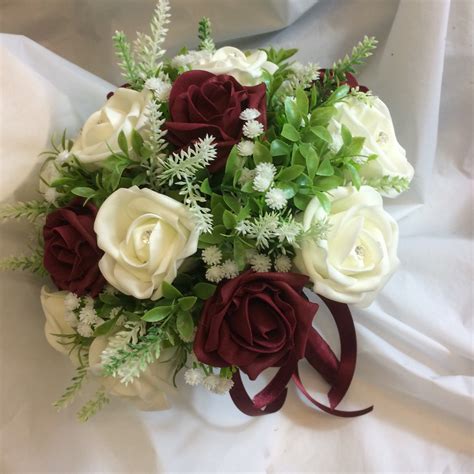 A Wedding Bouquet Collection Of Burgundy And Ivory Foam Roses Abigailrose