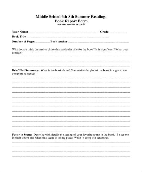 sample book report formats   ms word