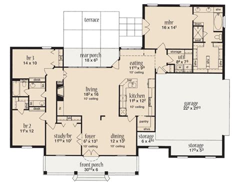 House Plan 56342 One Story Style With 2000 Sq Ft 4 Bed 2 Bath