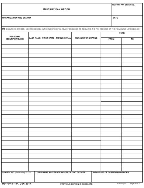 Dd Form 114 Download Printable Pdf Military Pay Order Templateroller