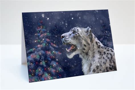 Snow Leopard Christmas Holiday Photo Greeting Card Etsy Uk