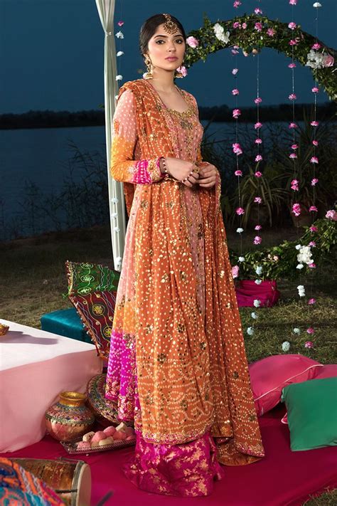 Pakistani Chunri Mehndi Dress In Orange Color Y6065 Mehndi Dress