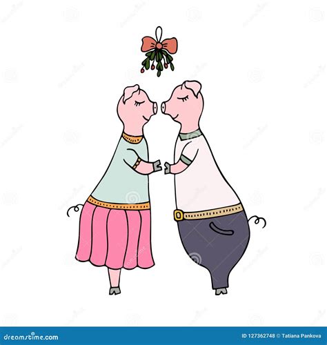 Vector Hand Drawn Illustration Of Two Pigs Kissing Stock Vector