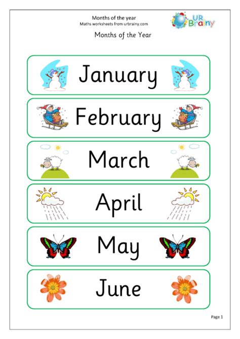 Months Of The Year Time Worksheets For Year 1 Age 5 6 By