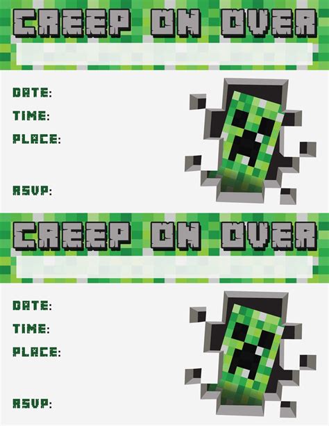My free impossible card svg cut file (design #116) contains four different sizes of my impossible card template that you can customize for any occasion and two sizes of the fabulous birthday card. Minecraft birthday Invitations Free Printable