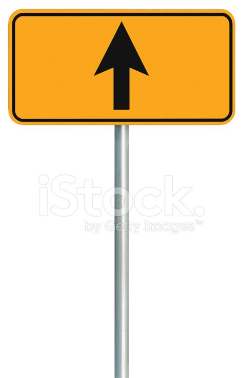 Go Straight Ahead Road Sign Yellow Isolated Roadside Traffic Si Stock