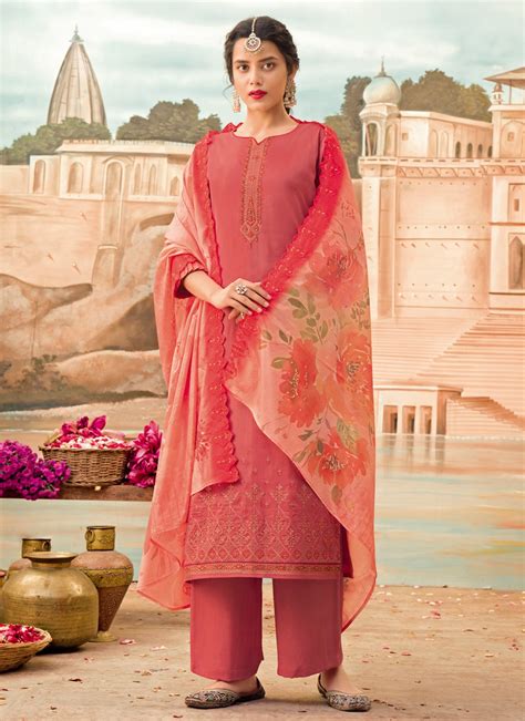 Shop Silk Designer Pakistani Suit In Pink Online 178653