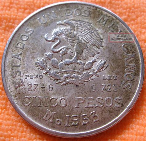 1953 Mexico Hidalgo Cinco 5 Pesos 720 Silver 27 79 Grams