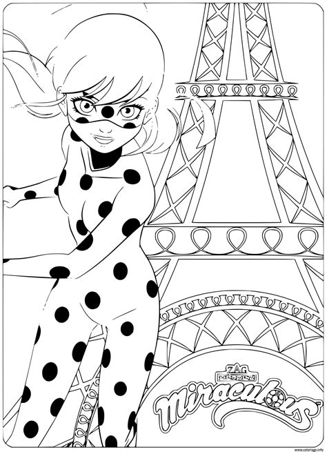 Coloriage Marinette Dupain Cheng Alias Ladybug Sous La Tour Eiffel