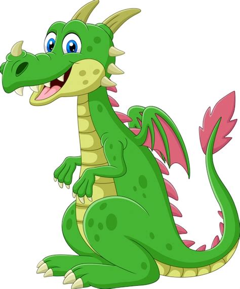 Cartoon Happy Green Dragon Sitting Premium Vector