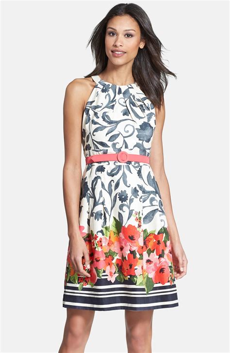 Eliza J Floral Print Stretch Cotton Fit And Flare Dress Petite Nordstrom