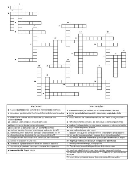 Crucigrama De Quimica Elementos Químicos Importar