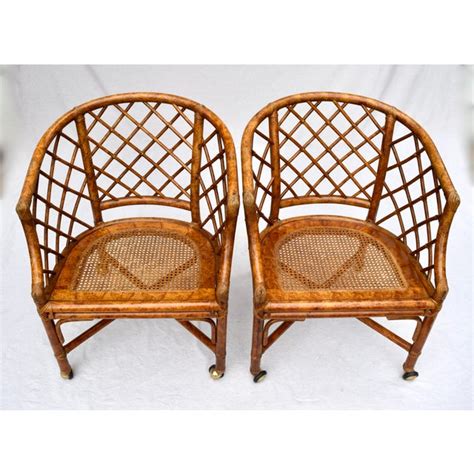 A versatile chair for all of your entertainment needs, this chair features four casters and a rear handle in brushed nickel finish for easy movement. Chinoiserie Chinese Chippendale Rattan Barrel Chairs on ...