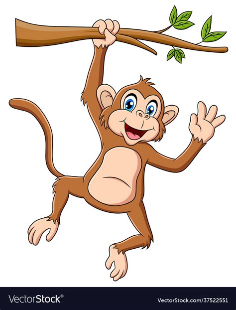 Cute Cartoon Monkey Hanging From A Tree
