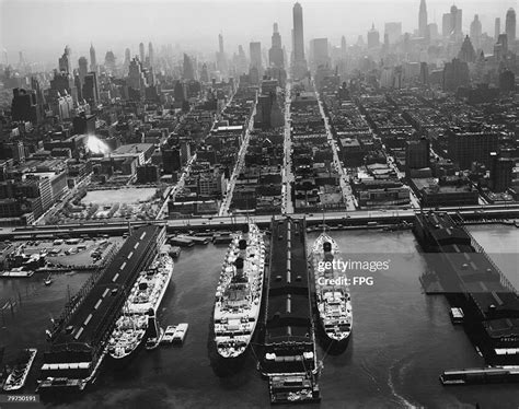 Ships Of The Cunard White Star Line At Dock In New York Harbor Circa