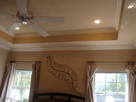 Tray ceilings work best in large rooms with high ceilings, where they can keep a painting the center of the ceiling a darker shade will create a look of height, causing that part of the ceiling to recede visually. Home Sweet Home: Master Bedroom Mini-Redo: NEED YOUR HELP!