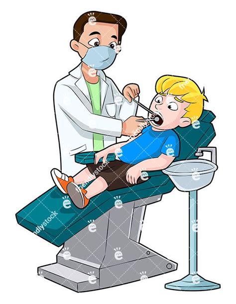 Boy Getting His Teeth Checked By Dentist Cartoon Vector Clipart