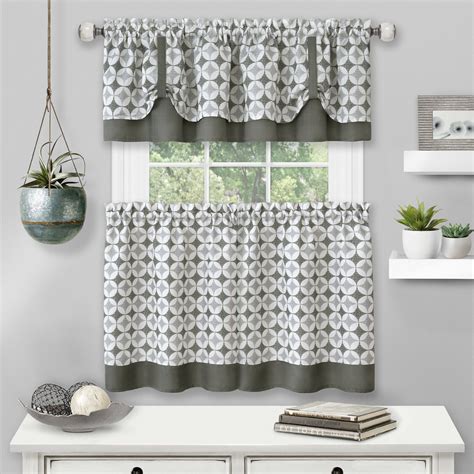 Kate Aurora Modern Geo 3 Pc Kitchen Curtain Tier And Valance Set