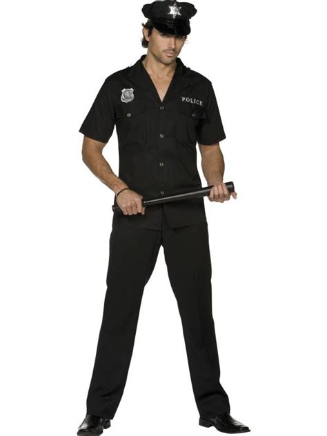 Fever Cop Costume Black Top Trousers And Hat Cop Costume Male