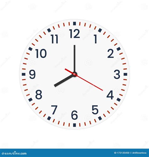 Realistic Clock Face With Minute Hour Numbers And Second Hand Red