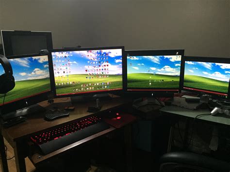 My 4 monitor setup | Computer setup, Setup, Monitor