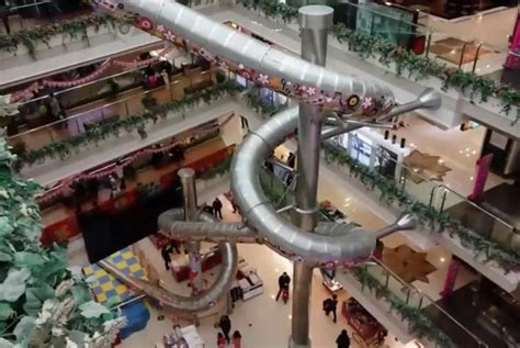 Watch Shanghai Mall Gets 66 Foot Steel Slide