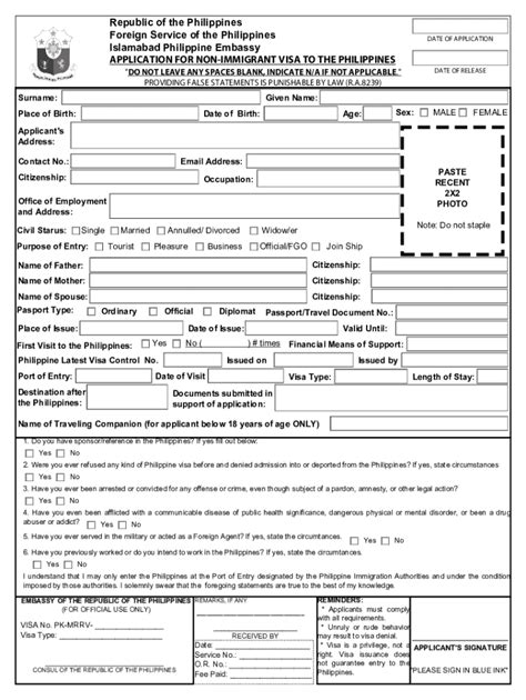 Fillable Online Non Immigrant Visa Application Form Fax Email Print