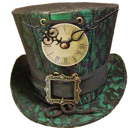 Steampunk Madhatter Hand Made Greenblack Lace Top Hat Steampunk Diy