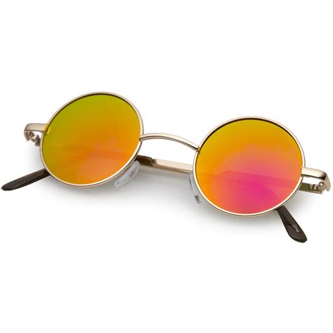 Lennon Style Small Round Color Mirrored Lens Circle Sunglasses Circle Sunglasses Gold