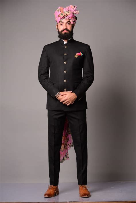 Black Designer Bandhgala Jodhpuri Suit Rajanyas