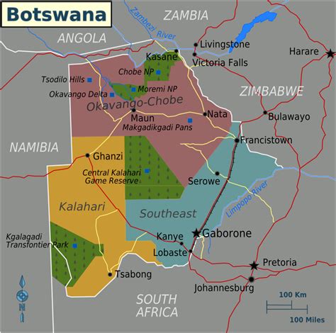 Map Of Botswana Overview Map Regions Worldofmaps Net Online Maps