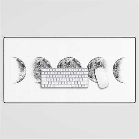 Pencil Drawing Moon Phases White Background Desk Mat By Agnes