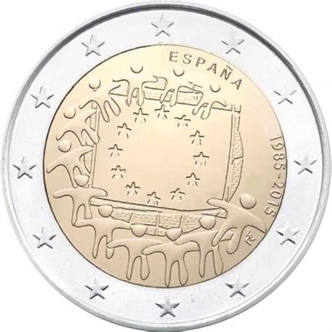 2 Euro Spagna 2015 Bandiera Europea Spagna Euro Commemorativi Monete