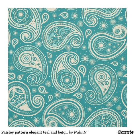Paisley Pattern Elegant Teal And Beige Color Fabric Fabric Color