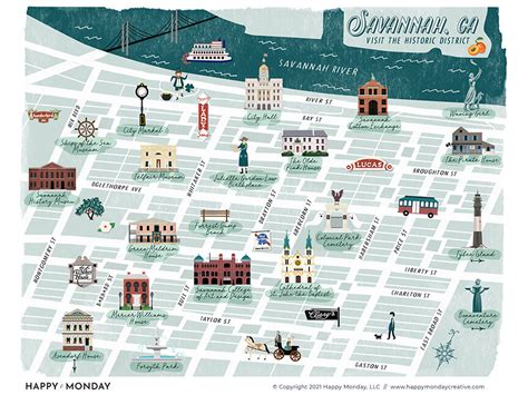 Savannah Georgia Historic District Illustrated Map — Happy Monday Creative