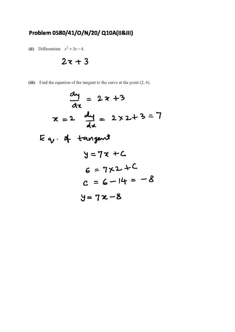 Solution Igcse Paper 4 Differentiation Problem 058041on20 Q10a