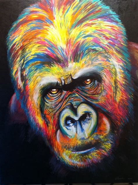 Multicoloured Gorilla On Canvas In 2023 Colorful Animal Paintings