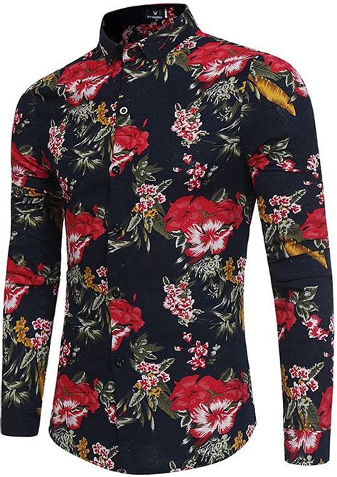 Men S Floral Dress Shirts Long Sleeve Slim Fit Casual Printed Button