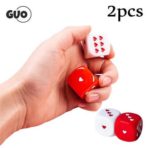 2pcs Red White Heart Shaped Dice Game Props Round Corner Cubes Acrylic