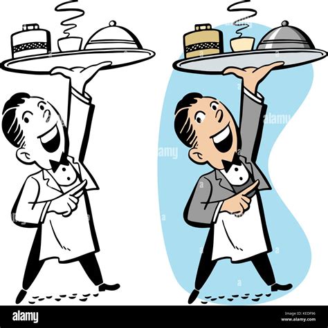 A Waiter Holds Up A Tray Of Food And Drink In A Restaurant Stock Vector