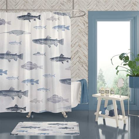 Fish Shower Curtain Extra Long Shower Curtain 70 74 84 90 Etsy