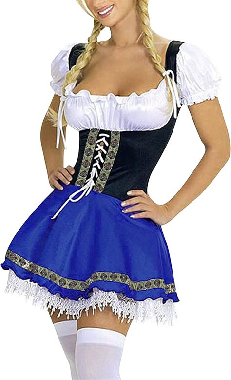 Ekrfxh Womens Flirty French Maid Fancy Dress Costume Oktobermiss Traditional Halloween Sexy