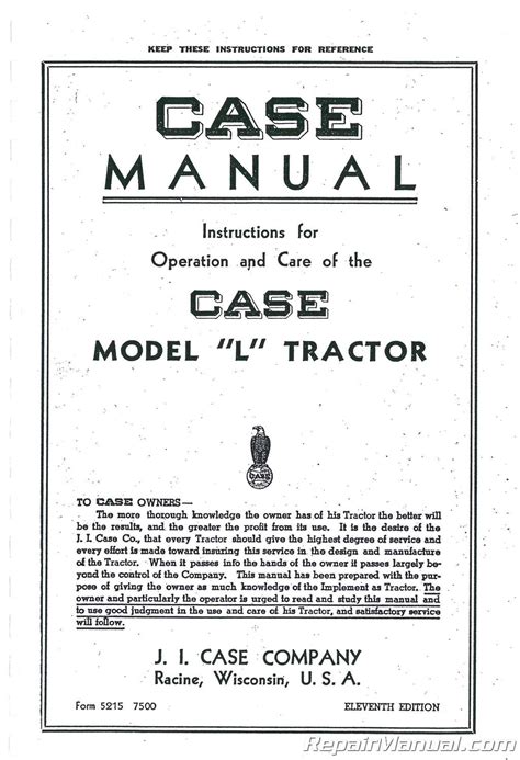 Case L Owners Operators Manual