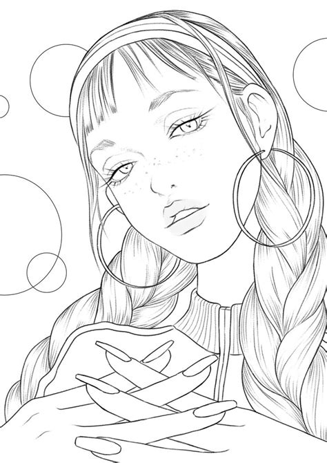 Retro Girl Coloring Page For Adults Printable Coloring Page Etsy In