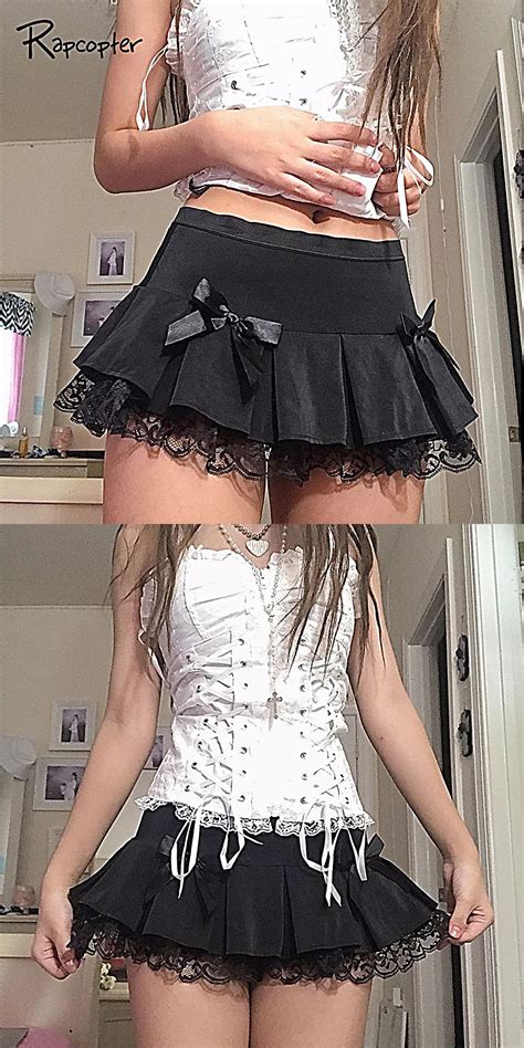 Mini Skirts Y K Black Short Skirts Low Waist Frill Cute Pleated Skirts